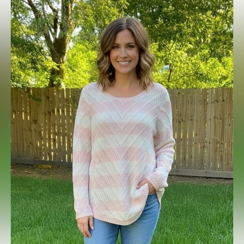 CATO Pink And Cream Knit Sweater, Size-S